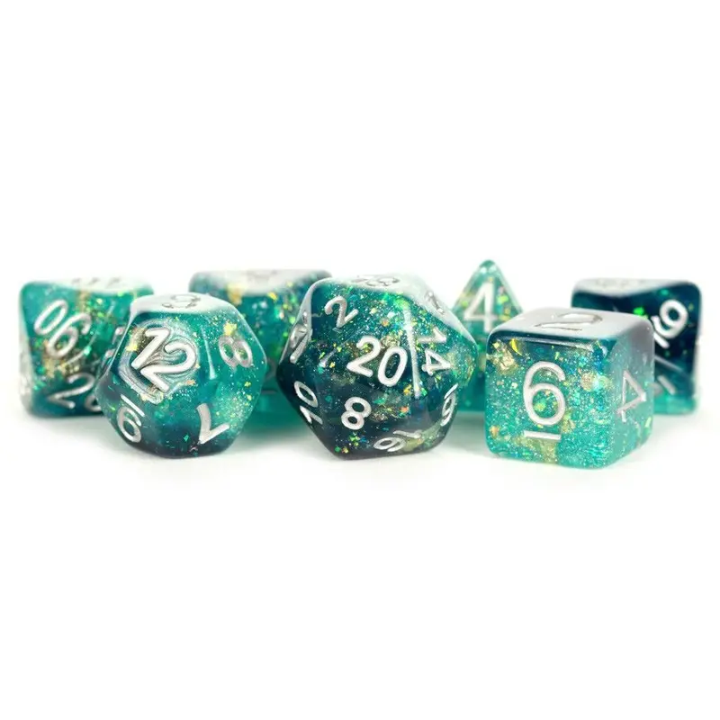 Metallic Dice Games 7ct Polyhedral Dice Set Eternal Teal-Black with White