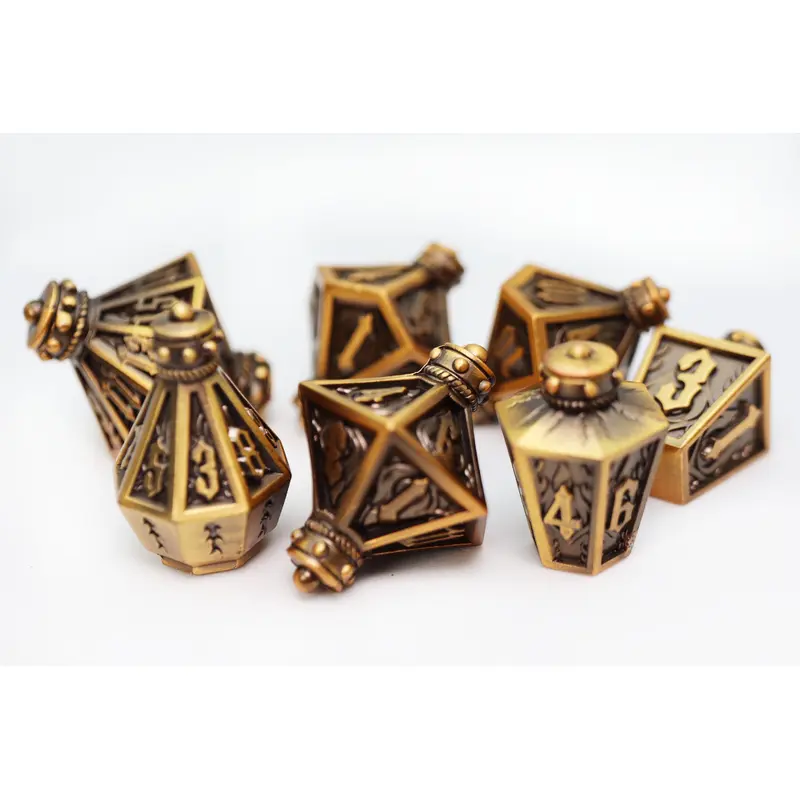 Moonlit Lantern: Golden Flames - Metal RPG Dice Set