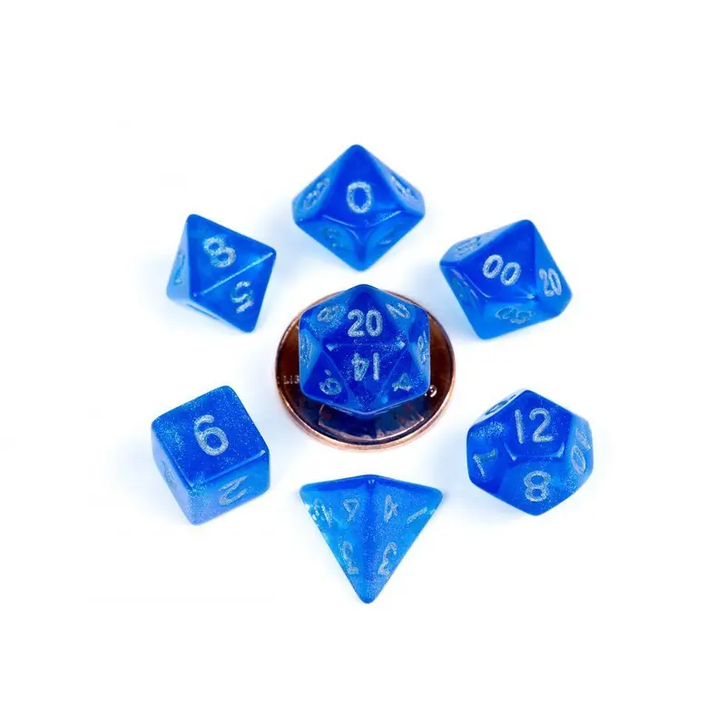 Metallic Dice Games 7ct 10mm Mini Polyhedral Dice Set Stardust Blue w/ Silver