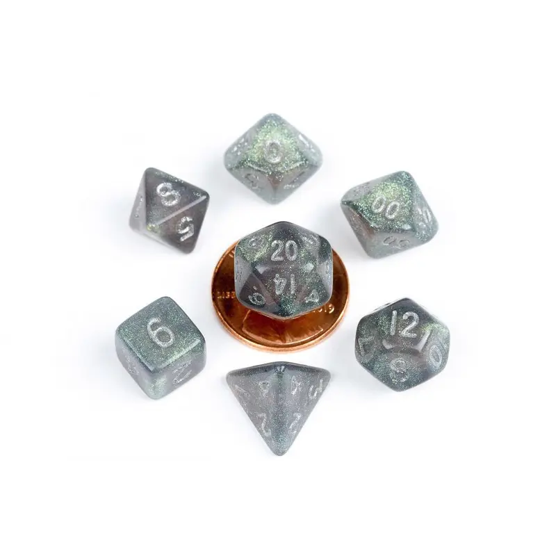 Metallic Dice Games 7ct 10mm Mini Polyhedral Dice Set Stardust Gray w/ Silver