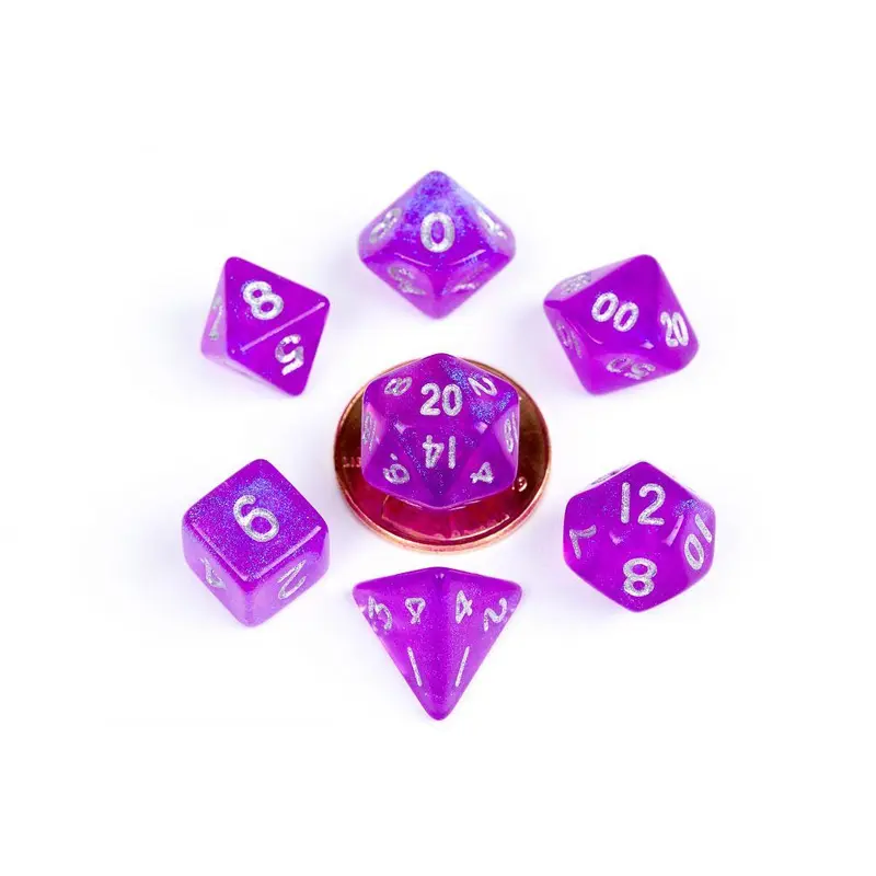 Metallic Dice Games 7ct 10mm Mini Polyhedral Dice Set Stardust Stardust Purple w/ Silver