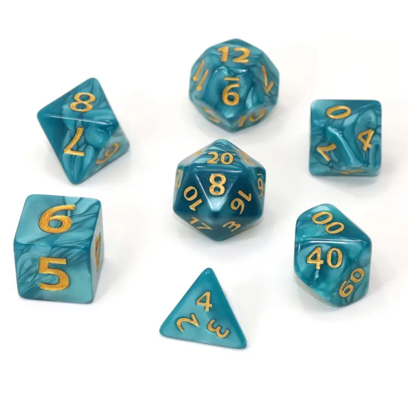 Die Hard Dice 7ct Mega Dice - Teal Swirl w/ Gold