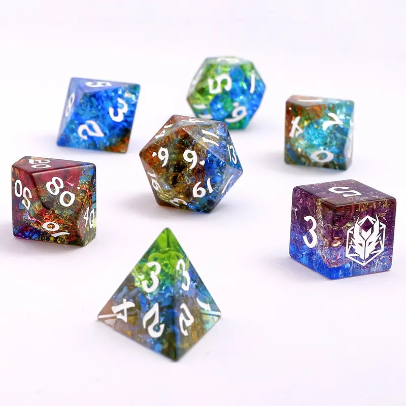 Dragon's Hoard Gem Stone Polyhedral Dice Set - Blasted Glass Prismatic