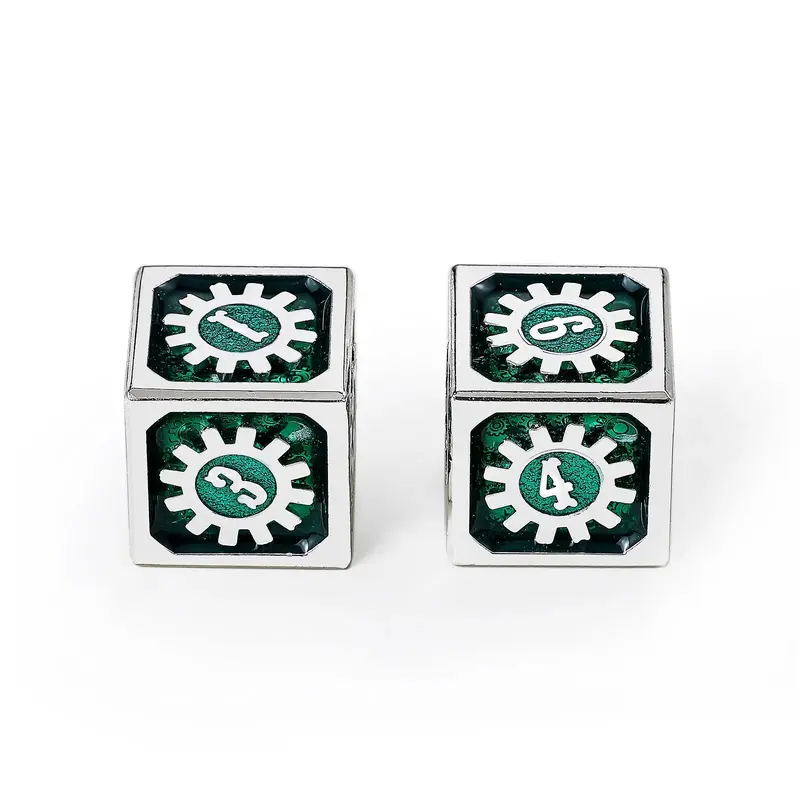 Cogcraft Fidget D6 - Time Machine - Green & Silver
