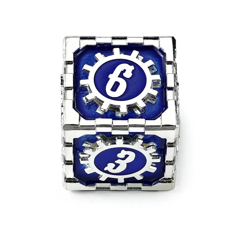 Mythic Size Cogcraft Fidget D6 - Tesla - Blue & Silver