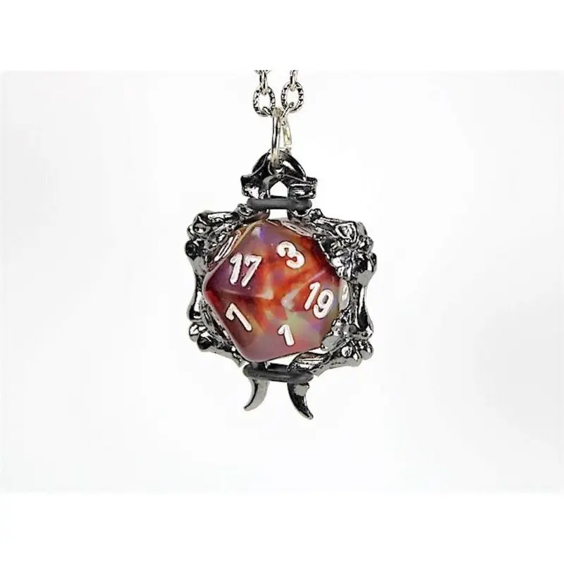 Dice Holder Jewelry Bones D20 Pendant in Gunmetal Grey