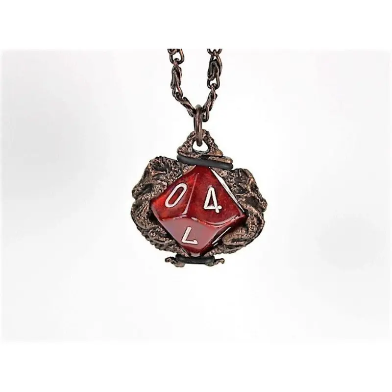 Dice Holder Jewelry Dragons D10 Pendant in Old Copper