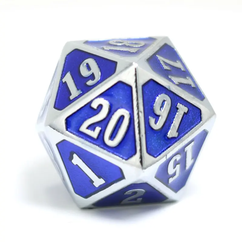 Die Hard Dice Metal Spindown D20 Shiny Silver Sapphire