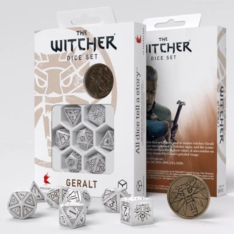 Q-Workshop The Witcher 7ct Polyhedral Dice Set Geralt White Wolf
