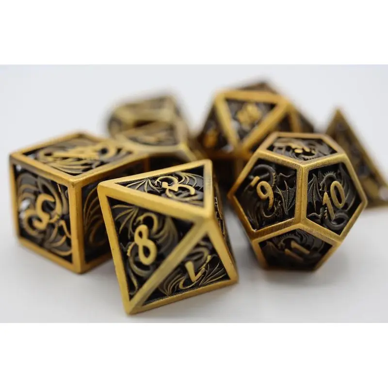 Hollow Dragon 7ct Dice Set - Golden