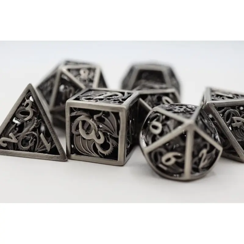 Hollow Dragon 7ct Dice Set - Silver