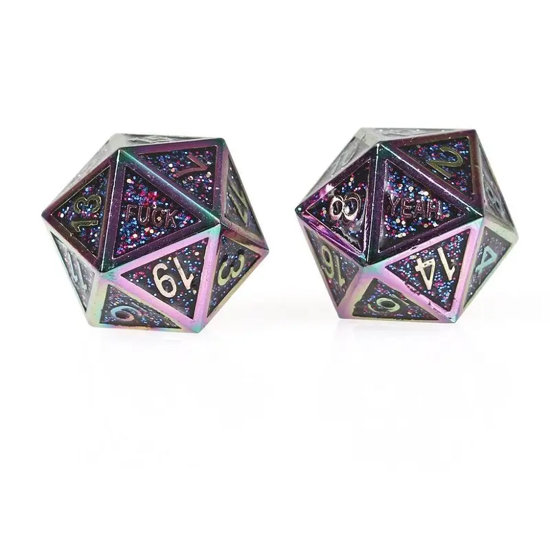 Glitter Bomb F Yeah Set of 2 D20 Metal Dice