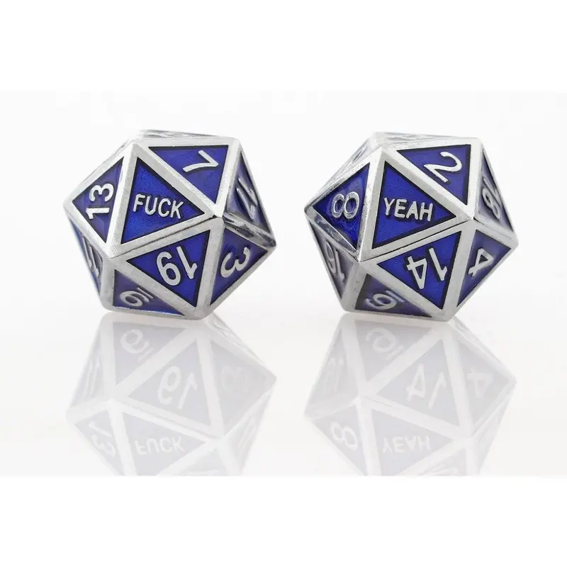 Silver Blue Set of 2 D20 Metal Dice