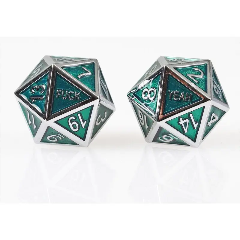 Silver Viridity F Yeah Set of 2 D20 Metal Dice