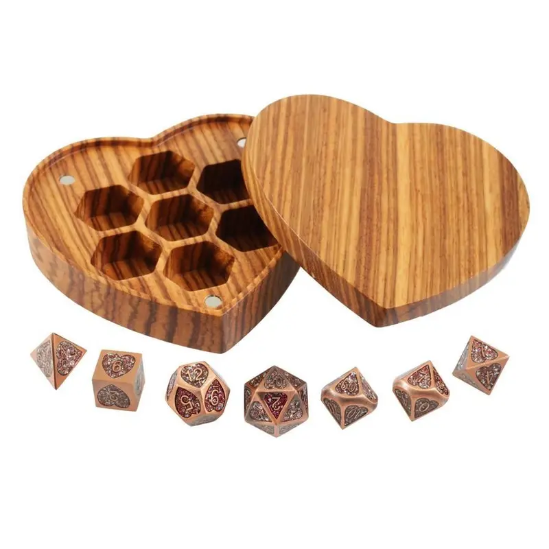 Heart Fate Set of 7 Heart-Shaped Metal Dice with Box
