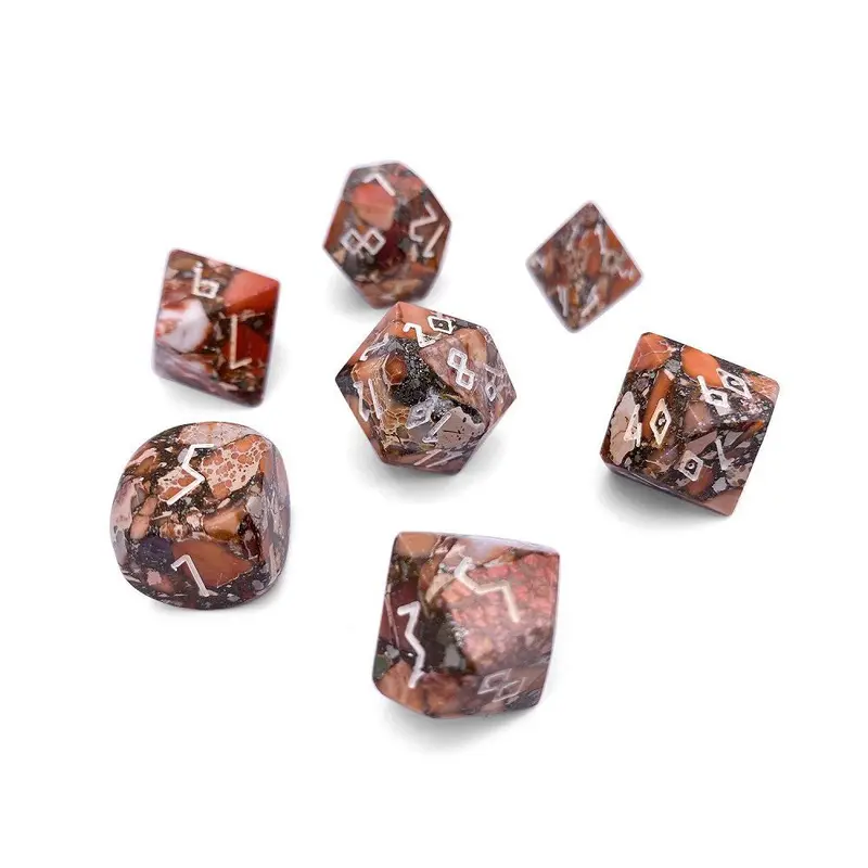 Norse Foundry Gemstone 7ct Polyhedral Dice Set Bronzite Orange