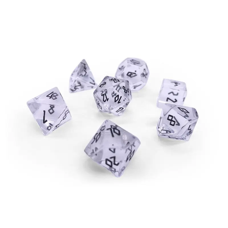Norse Foundry Gemstone 7ct Polyhedral Dice Set Clear Crystal w/ Black Font