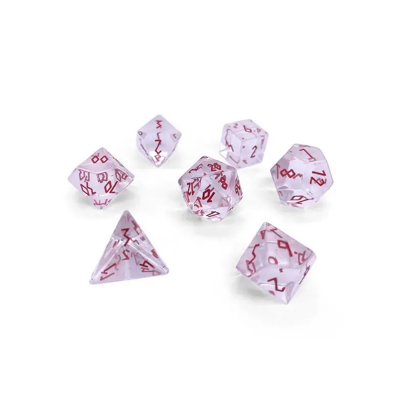 Norse Foundry Gemstone 7ct Polyhedral Dice Set Clear Crystal w/ Red Font