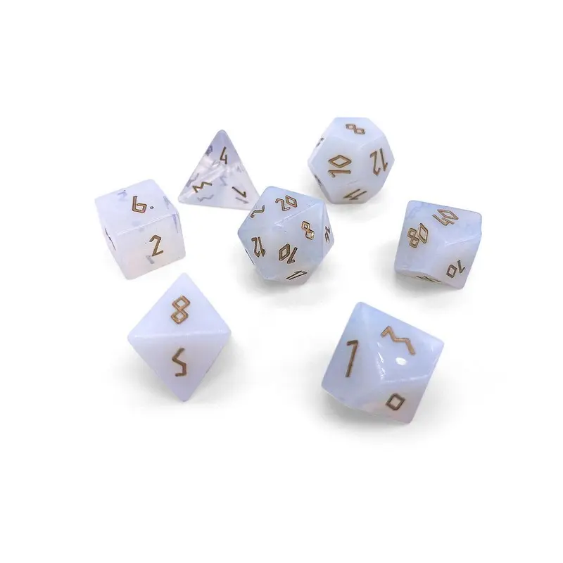 Norse Foundry Gemstone 7ct Polyhedral Dice Set Opalite w/ Gold Font