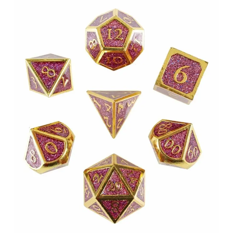 Forged Dice 7ct Hollow Polyhedral Metal Dice Set - Guardian Gold Purple