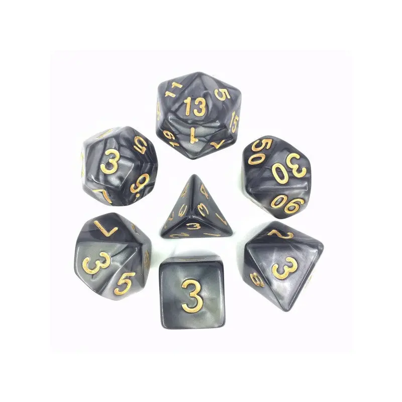 HD Dice Pearl Black with Gold 7ct Polyhedral Dice Set