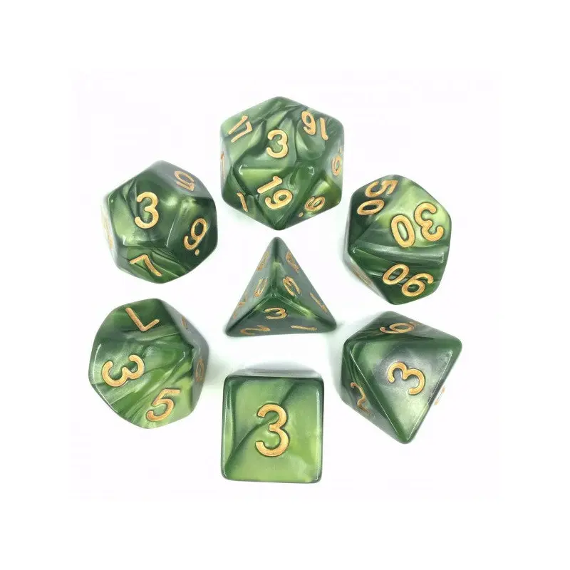HD Dice Pearl Grass Green with Gold 7ct Polyhedral Dice Set