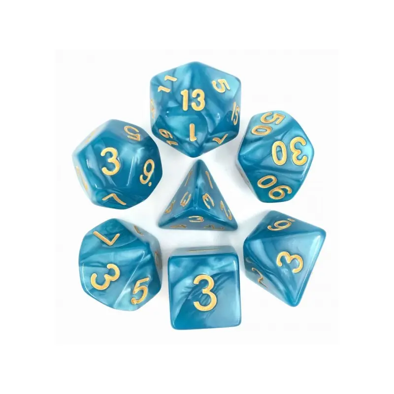 HD Dice Pearl Lake Blue with Gold 7ct Polyhedral Dice Set