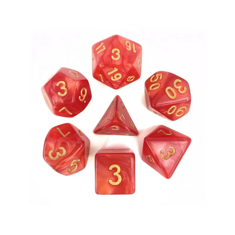 HD Dice Pearl Pearl Red with Gold 7ct Polyhedral Dice Set