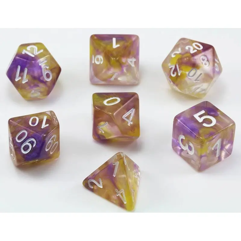 HD Dice Pearl Swirl Yellow/Purple 7ct Polyhedral Dice Set
