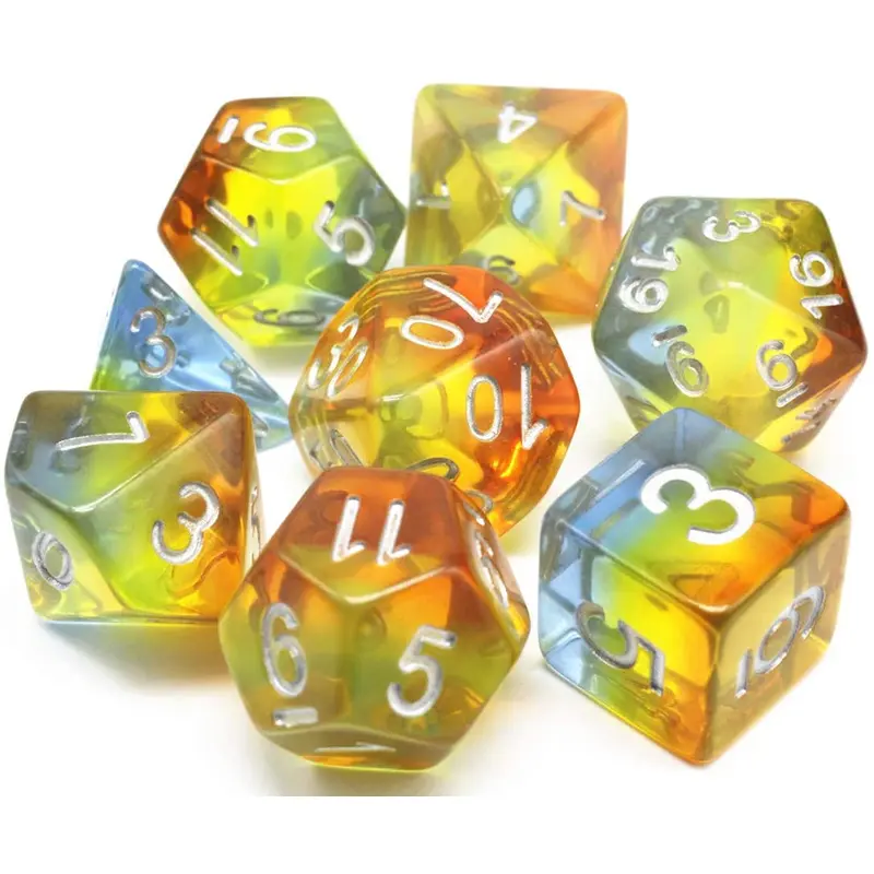 HD Dice Transparent Layered Yellow Aurora 7ct Polyhedral Dice Set