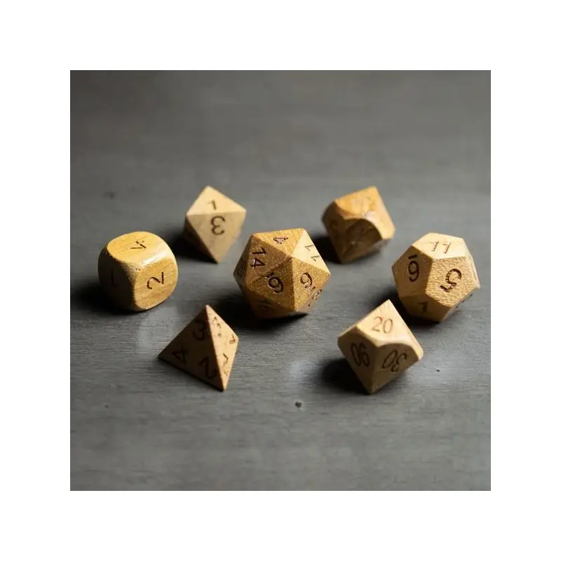 Wooden Teak 7ct Polyhedral Dice Set