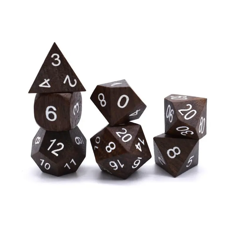 Wooden Ebony 7ct Polyhedral Dice Set