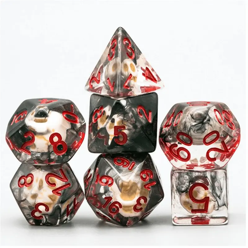 Foam Brain 7ct Polyhedral Dice Set Black Smoke Skull