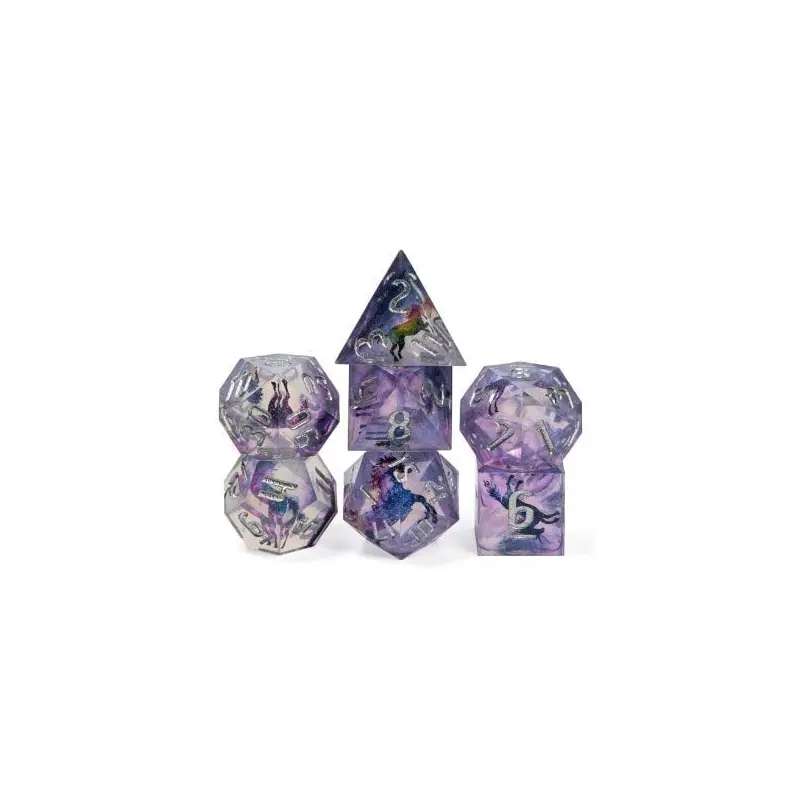 Foam Brain 7ct Sharp Edge Polyhedral Dice Set Unicorn & Glitter