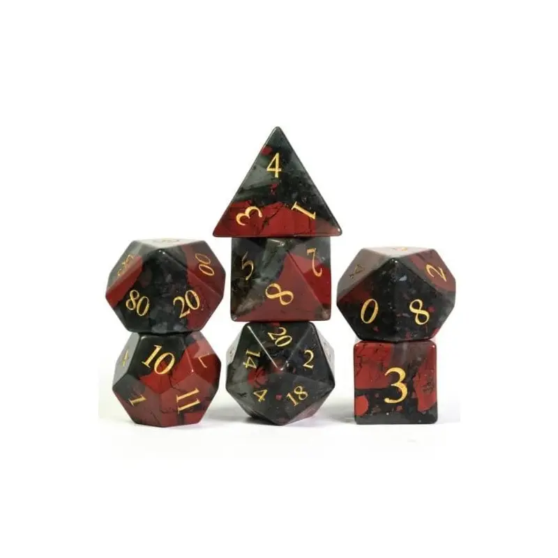 Foam Brain 7ct Gemstone Polyhedral Dice Set Bloodstone with Gold