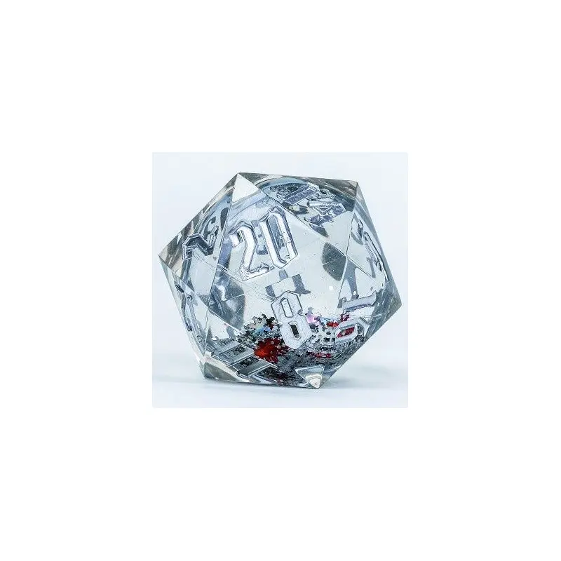 Sirius Dice 54mm Snow Globe D20 Silver Ink w/ Silver Glitter