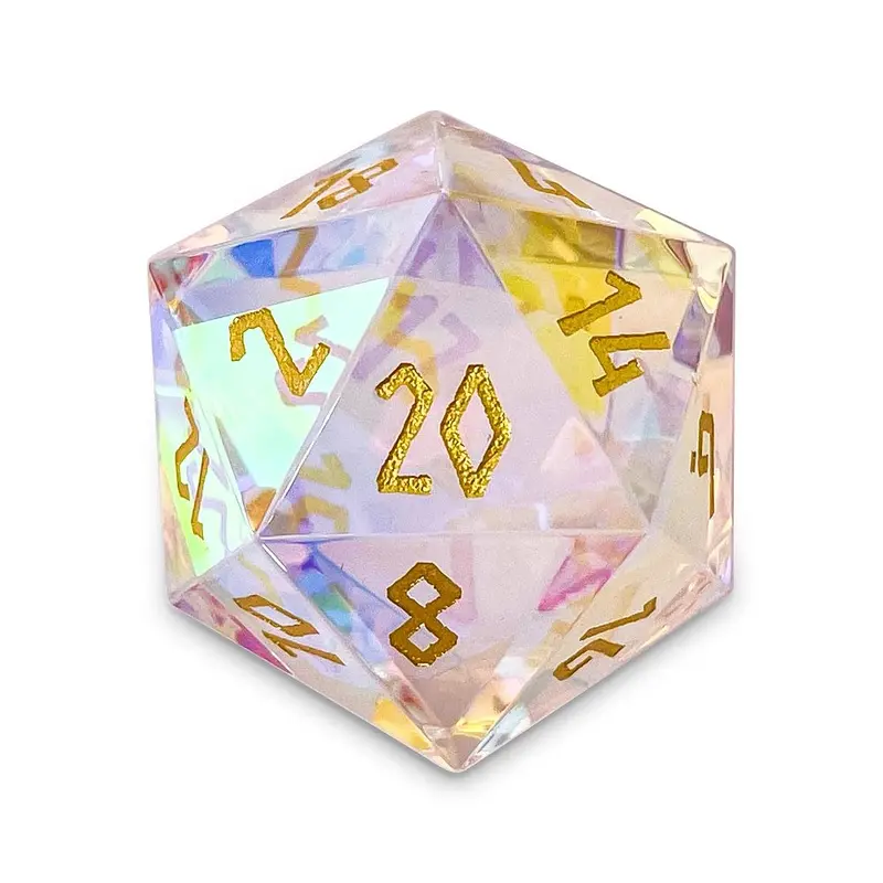 Norse Foundry Gemstone Boulder D20 K9 Rainbow Glass with Gold Font