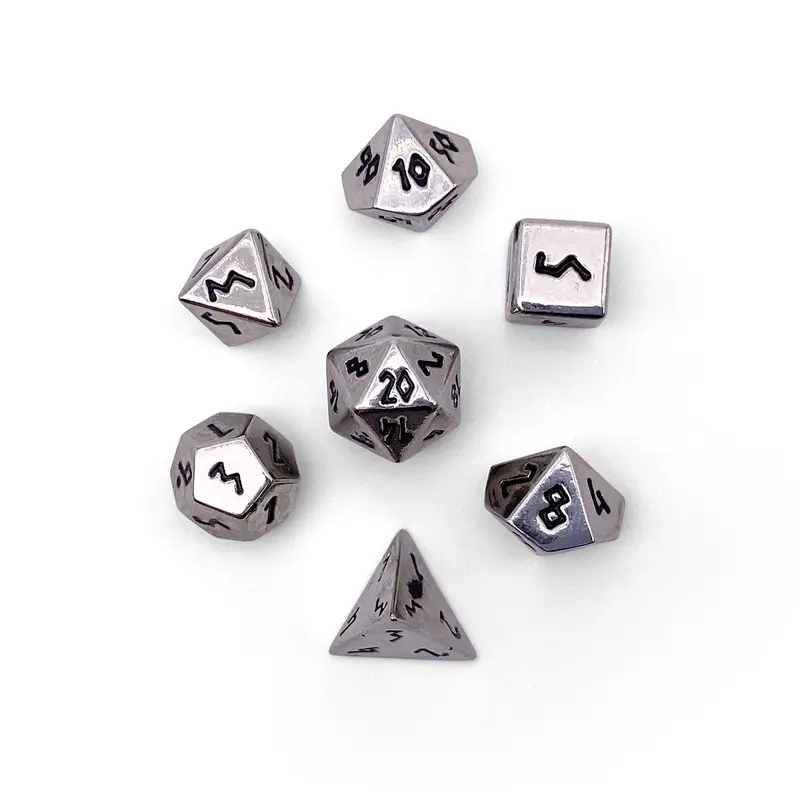 Pebble 10mm Alloy Mini Polyhedral Dice Set - Chainmail Silver