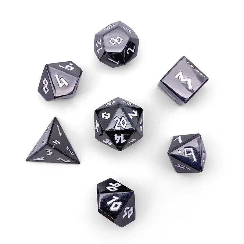 Pebble 10mm Alloy Mini Polyhedral Dice Set - Drow Black