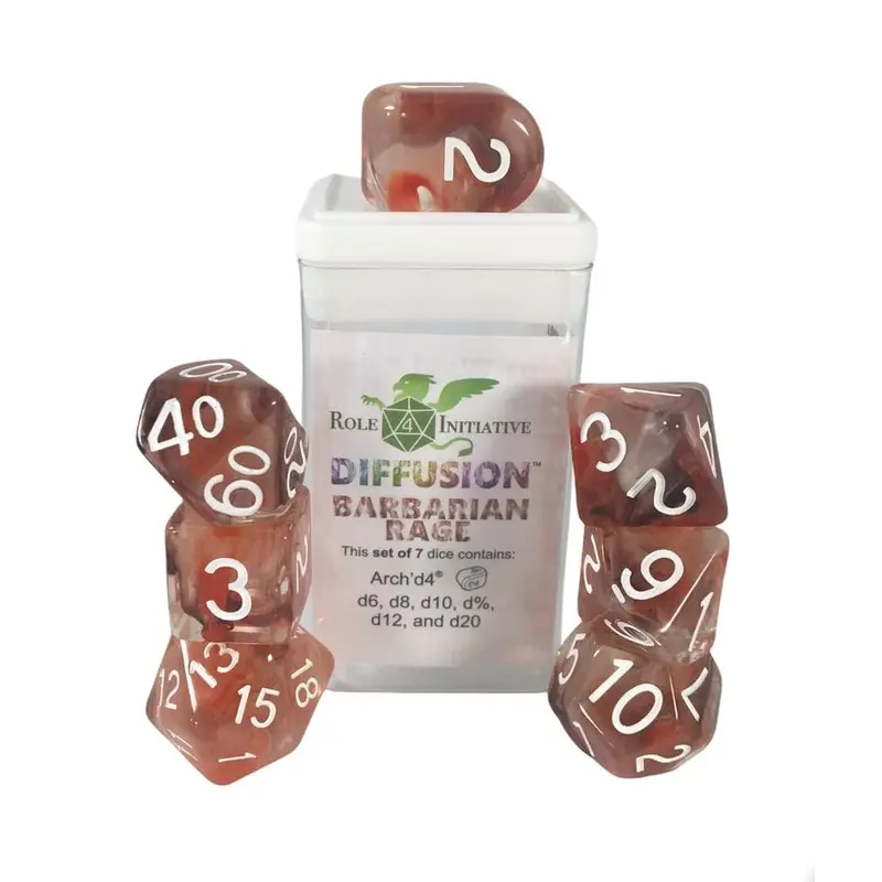 Role4Initiative 7ct Polyhedral Dice Set w/ Arch'd d4 - Barbarian Rage