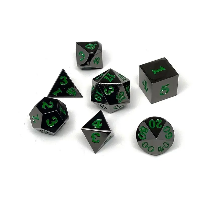 Easy Roller Metal Gunmetal Green Signature Font 7ct Polyhedral Set