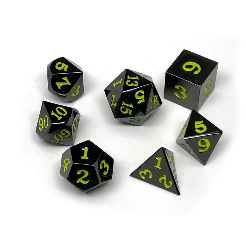 Easy Roller Metal Gunmetal Lime Signature Font 7ct Polyhedral Set