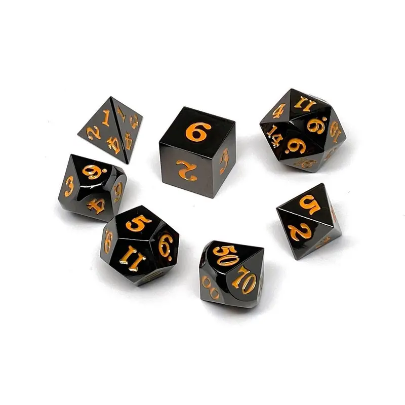 Easy Roller Metal Gunmetal Orange Signature Font 7ct Polyhedral Set