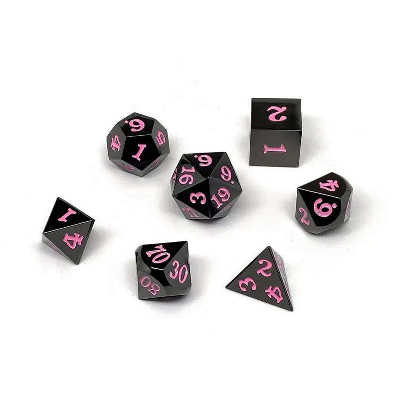 Easy Roller Metal Gunmetal Pink Signature Font 7ct Polyhedral Set