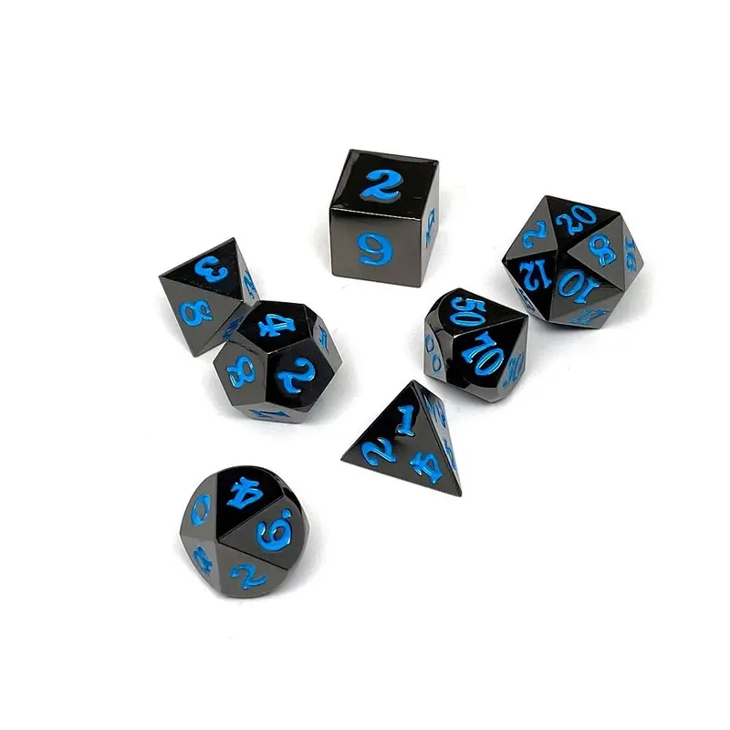 Easy Roller Metal Gunmetal Powder Blue Signature Font 7ct Polyhedral Set