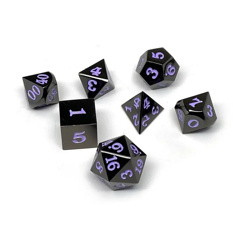 Easy Roller Metal Gunmetal Purple Signature Font 7ct Polyhedral Set