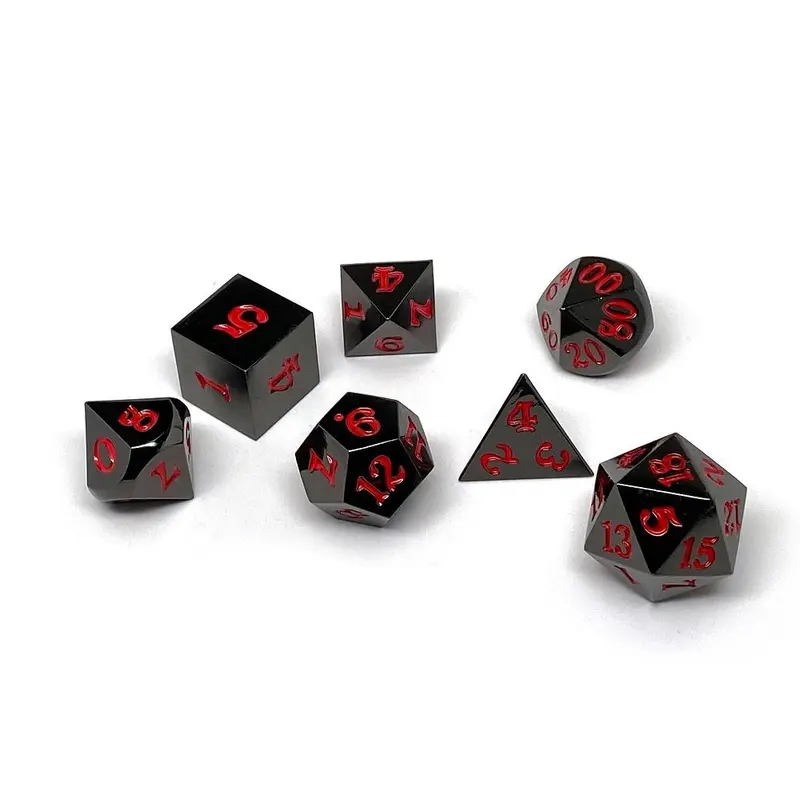Easy Roller Metal Gunmetal Red Signature Font 7ct Polyhedral Set