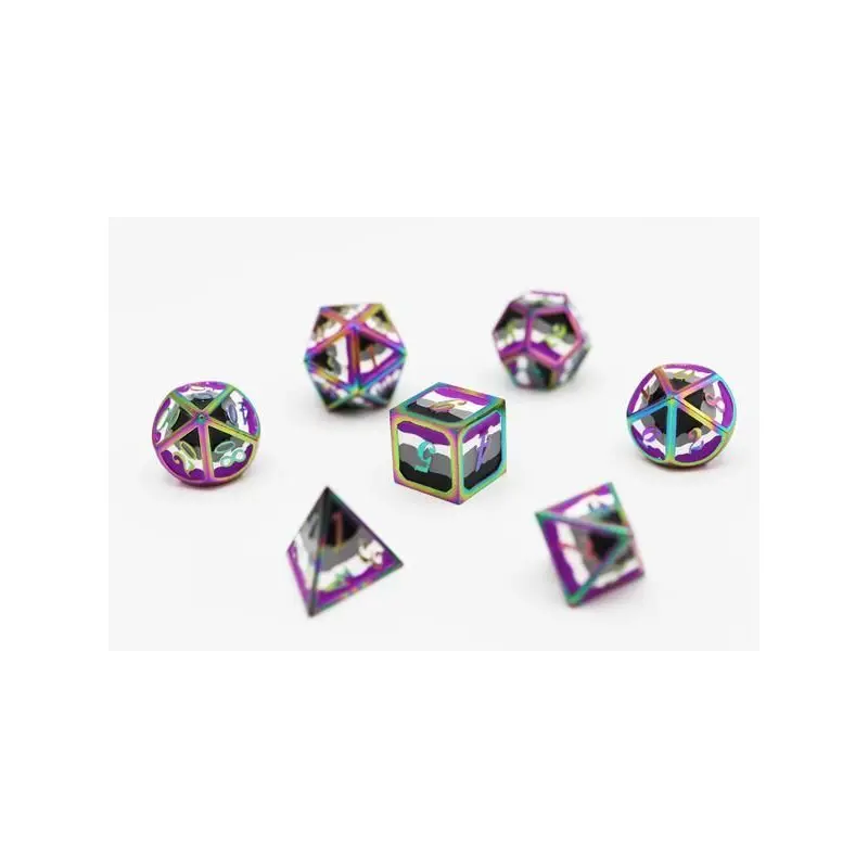 Dice for All 7pc Metal RPG Dice Set - Asexual Pride Flag with Rainbow Metal