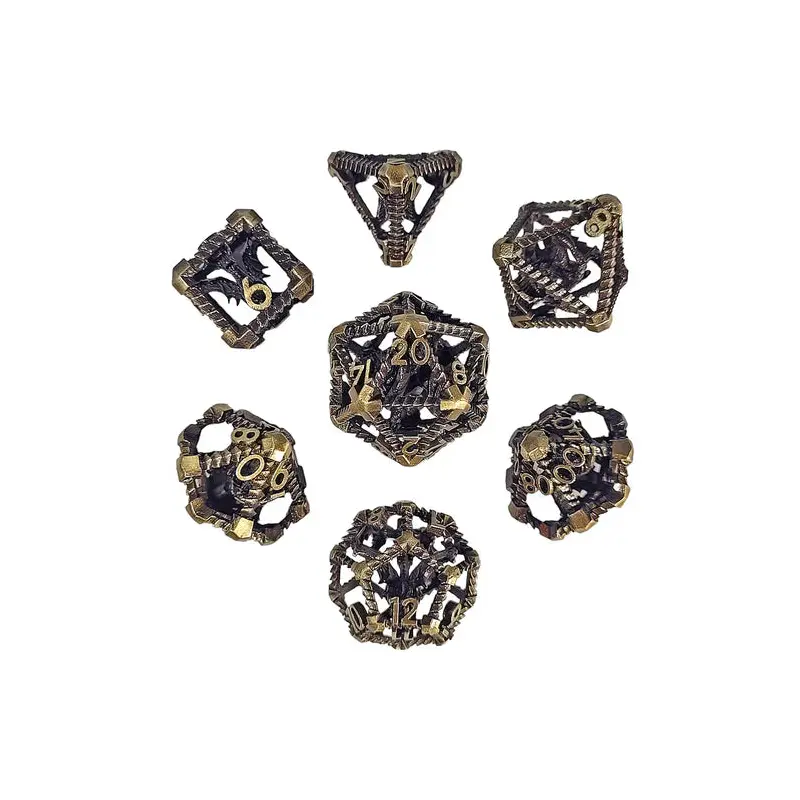 Dragon's Immure Antique Gold Hollow Metal RPG Dice Set