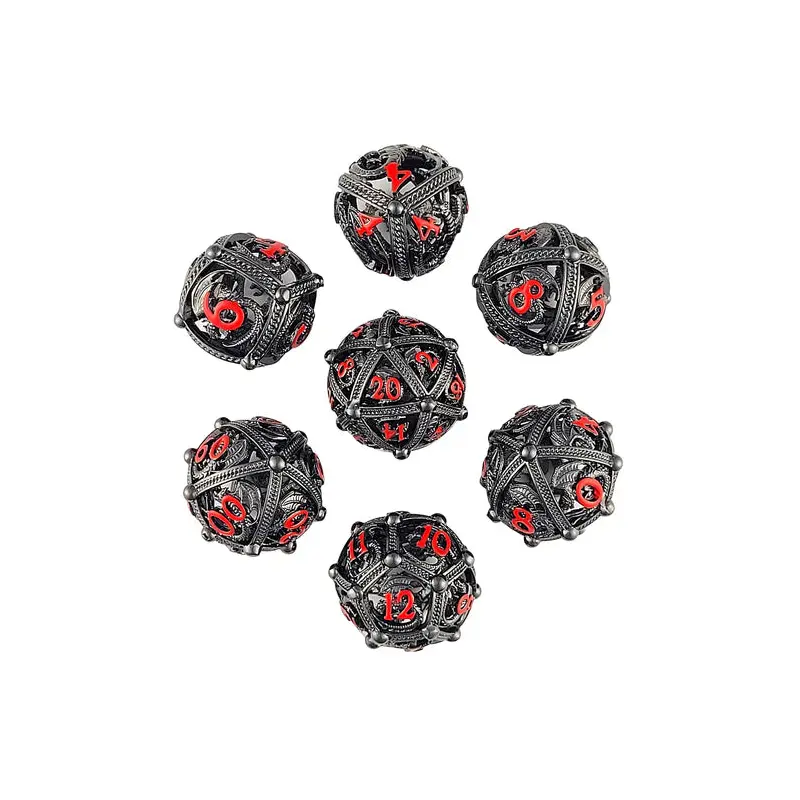 Dragons Bauble Gunmetal Red Hollow Metal RPG Dice Set